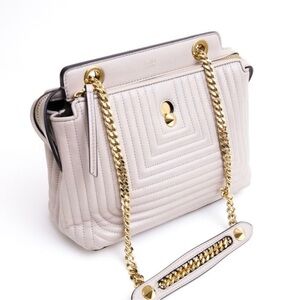 Fendi Dot Com Cream Quilted Shoulder Bag with Gold Chain